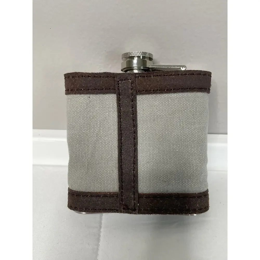 6 oz Stainless Steel Flask Canvas Leather Wrap “I Drink What I Want” Novelty